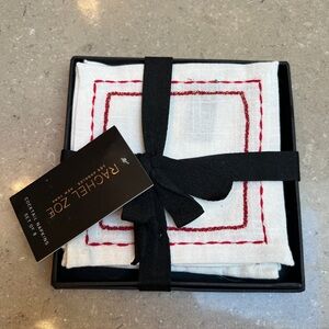 NWT set of 8 Cocktail Napkins w fun red & gold stitching details! All cotton.